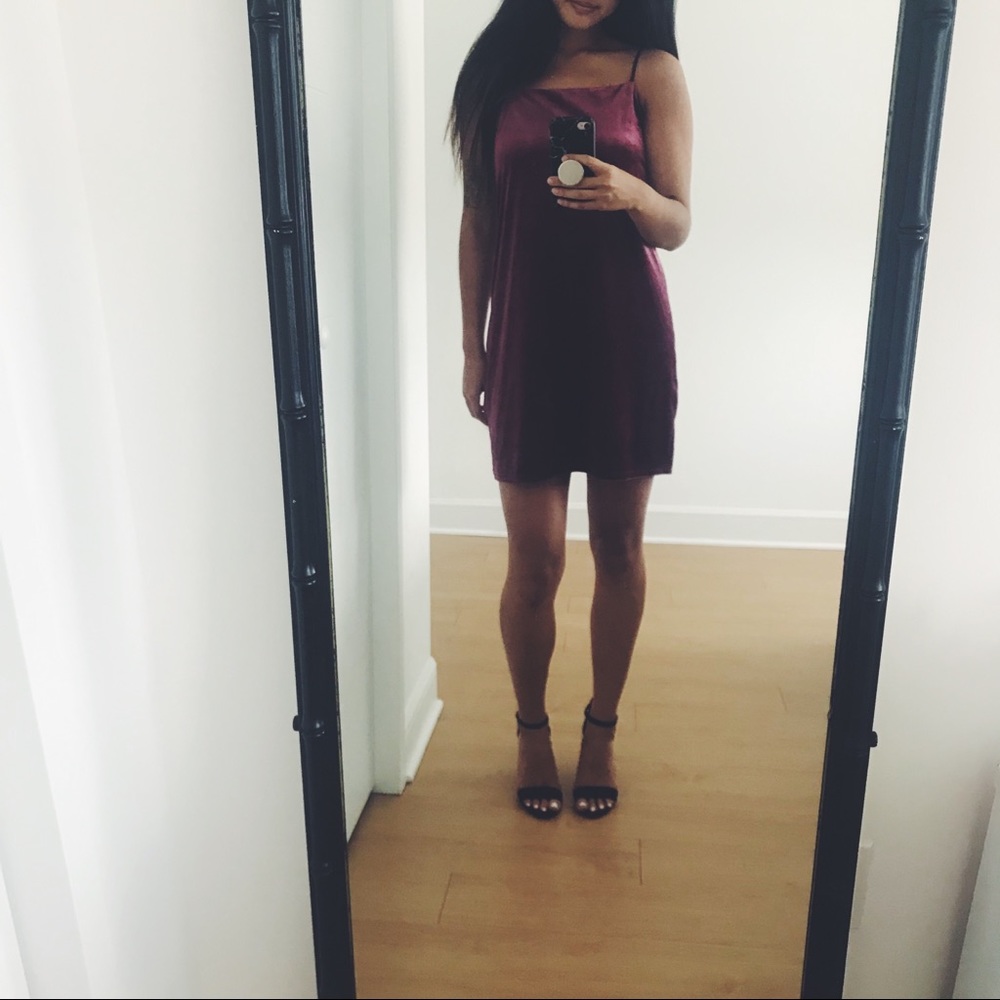 Express Maroon Velvet Squareneck Slip Dress - Picture 7 of 8